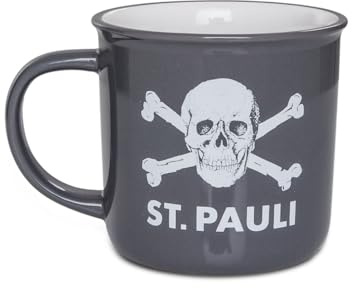FC St. Pauli Kaffeebecher Tasse Becher Kaffee Aufdruck Totenkopf grau weiß