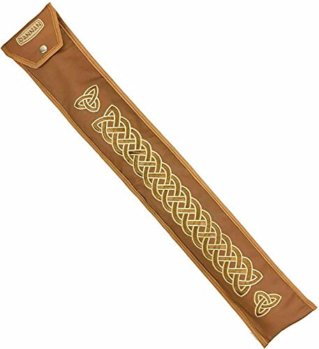 Handmade Irish Large Low D Flute Whistle Case/Sleeve by Dannan in Brown Vegan Leather with Traditional Celtic Embroidery 4x 24”