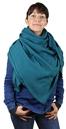 GymStern (Petrol) XXL Musselin Tuch Schal 100% feine Baumwolle 130x130 cm Damenhalstuch Halstuch Musselintuch Musselin Damen Schal Herren Männer