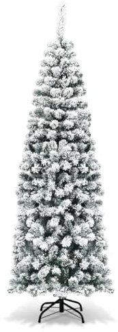 GOPLUS 135/180/225cm Weihnachtsbaum künstlich mit Schnee, Künstlicher Christbaum mit klappbarem Metallständer, Tannenbaum künstlich, für Weihnachtsdeko (Schnee, 180cm)