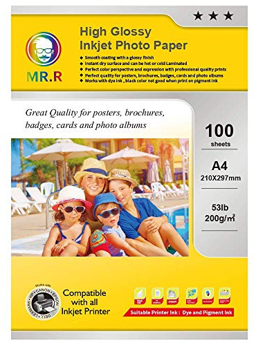 MR.R 200g/m² 100 Blatt A4 Format einseitig hochglänzendes Inkjet-Fotopapier tintenstrahldrucker glänzend foto paper Sofort Trocken Wasserfest Hochweiß fotoblätter