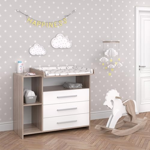 Vicco Fasciatoio Oskar, Bianco/Sonoma, 113 x 100 cm, convertibile in cassettiera grazie al fasciatoio rimovibile