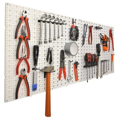 EURO VANADIUM - Lot de 2, Panneau Porte Outils, 25 x 30 cm/Paneau - 20 Crochets Panneaux Perforés, Inclus - Panneau Mural Outils Garage, en PVC - Rangement Outils, Atellier de Bricolage