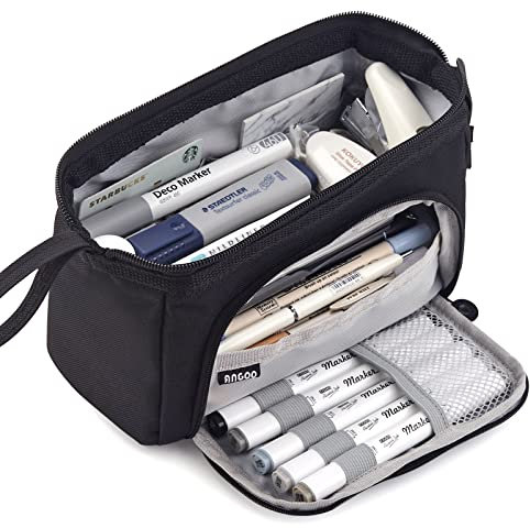 HVOMO Federmäppchen, großes Fassungsvermögen, Stifttasche, Kosmetik-Geschenk für Büro, Schule, Teenager, Mädchen, Jungen, Männer, Frauen, Erwachsene, Schwarz