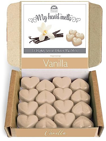 Vanilla Wax Melts: 16 x 5g Heart Shaped Wax Melts Scented with Vanilla in a Gift Box, Cruelty & Plastic Free, Candles Gifts for Women, Candle Alternative