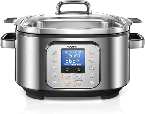 HOUSNAT Slow Cooker, 10 in 1 Programmable Slow Cooker 6QT 304 Stainless Steel Inner Pot, Multi-Cooker with Rice, Yogurt, Sauté, Steam, Delay Start & Adjustable Temp – for Large Families & Entertaining