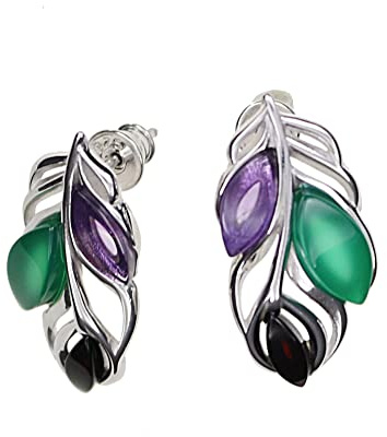 Bernstein Ohrstecker Multicolor (Bernstein, Amethyst, grüner Achat), gefasst in 925/000 Sterling Silber rhodiniert von Artisana-Schmuck