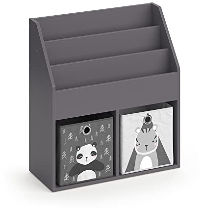 Vicco Kinderregal Luigi, Grau, 72 x 79 cm | mit 2 Faltboxen opt.2, zur Aufbewahrung von Büchern und Spielzeug kombinierbar
