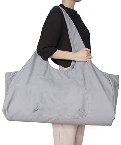 3DTengkit Borsa per yoga grande, borsa per yoga in tela con tasca interna con cerniera, adatta per la maggior parte delle dimensioni dei tappetini (Grigio)
