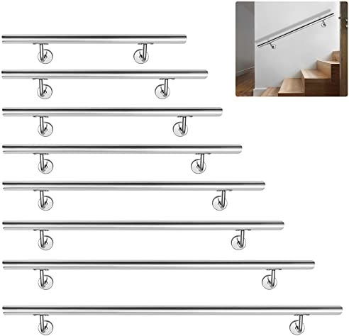 SUBTLETY 160cm Edelstahl Handläufe für Treppen Wandhandlauf inkl. Wandhalterung & Endkappen Wand Treppengeländer Gebürsteter Sicherheit Geländer Bausatz für Innen & Außen Brüstung Balkon Eingangs