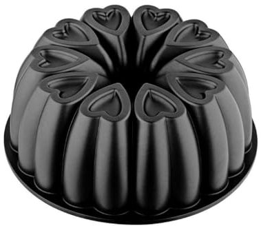 Generisch Kuchenform mit Antihaftbeschichtung, Herzform, 25,4 cm Backform, geriffeltes Aluminiumguss, leicht zu reinigen, strapazierfähig, Titanbeschichtung (Schwarz, Rund)