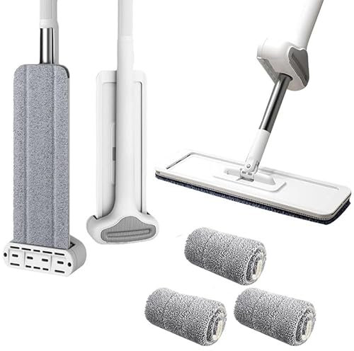 Grande mocio piatto, autopulente, girevole a 360 gradi, mocio piatto auto-strizzante per la pulizia delle pareti, con 3 panni lavabili e manico lungo, in microfibra, per casa, bagno, 36 cm