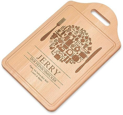 Maverton Holz Schneidebrett mit Gravur - personalisiertes Küchenbrett aus Buchenholz - rechteckiges Brotzeitbrett mit Wunschmotiv für Männer - Größe: 38x23 cm - Geschirr