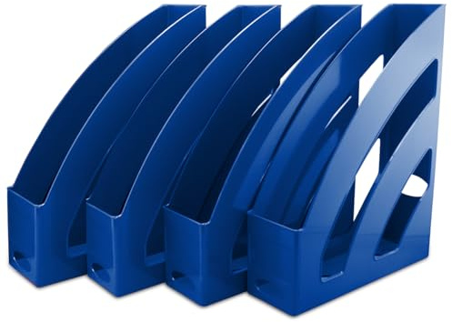 Waytex 4 Stück Zeitschriftenhalter A4 Vertikaler Schreibtisch-Organizer aus Hartplastik – Blau