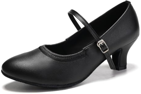 SWDZM Scarpe da Ballo Latino da Donna Punta Chiusa Salsa Tango Valzer Character da Sala,Nero,Tacco 5cm,Camoscio,39 EU
