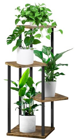 YOCOMEY 4-Tier Hölzern Blumenregal Pflanzenregal, Mehrstöckig Blumenständer Pflanzenständer Blumenbank Blumentreppe Pflanzentreppe Standregal für Innen Garten Balkon Deko(Schwarz)