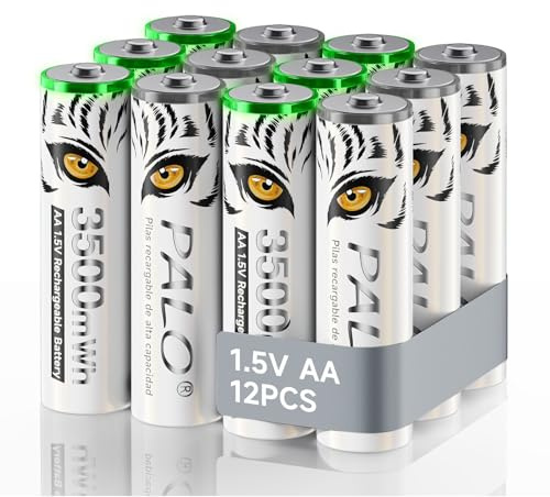 Mspalocell Litium AA-batterier Uppladdningsbara 1,5V 3500mWh, Tiger Print Quick Charge, Låg självurladdning med laddningsljus, 1500+ cykel, paket med 12 batterier med batterilåda