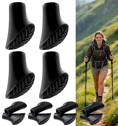 Gummibuffert för alla vanliga vandringspinnar – rika vandringsstavar tillbehör asfalt för Nordic Walking Stick med en diameter på 10–11 mm, svart (12 stycken/6 par)