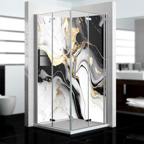 dedeco Eck-Duschrückwand wasserfest Motiv: Marmor V17, UV-Lack glänzend, 2 x 80x200 cm, Badrückwand zum Fliesenersatz, als Dekorwand, Wandverkleidung und Duschplatte aus Aluminium - Made in Germany