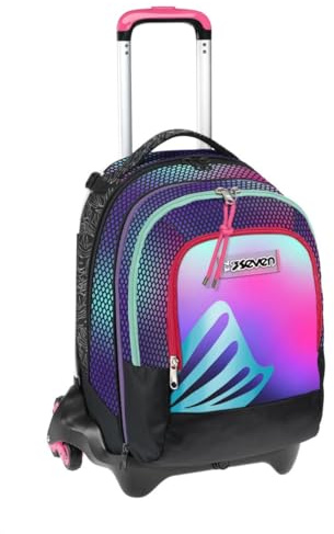 Seven Trolley Scuola Jack Detach 3 Ruote, Rosa, Shadefull Girl, 3 in 1, Zaino Con Carrello Sganciabile, Tasca Amovibile Uso Zainetto e Crossover System, Zaino Scuola Viaggio, Bambina Ragazza