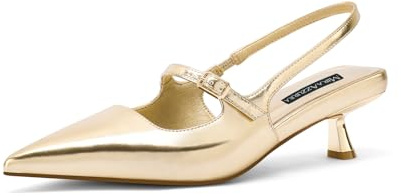 MIRAAZZURRA Dam Kitten Heel Slingbacks Spets Pumps Toe Låg Klack Slip On Skor med Band Spänne för Dating Party Jobb, Guld, 37 EU