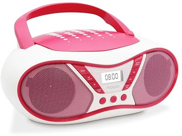 MOOOV 477410 - Lettore CD Pop rosa, radio FM stereo 6 W, portatile con maniglia di trasporto