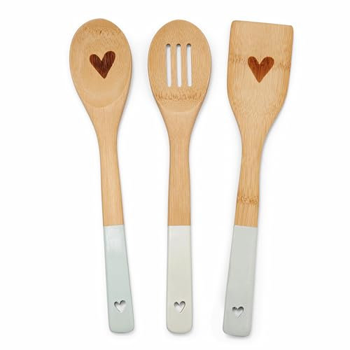 Cooksmart British Designed Homestead Bamboo Wooden Spoon Set of 3 | Wooden Cooking Spoons Set Made from Bamboo | Lovely Designed Wooden Cooking Utensils Set for Everyday Cooking