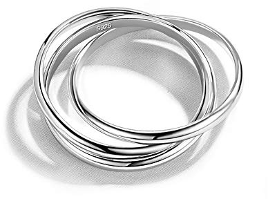 Dankadi Bague 3/5/9 Pièces Entrelacé en 925 Argent, Largeur 4/6/9mm, Taille 49 à 70MM, Anneau Multiple Lot Triple Fine Lisse Croisés Cadeau Fête Mariage pour Femme Homme Fille (Argent 3 Pièces, 13)