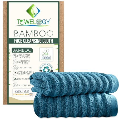 2-Packs Bamboo Face Cloths for Cleansing & Makeup Removal Exfoliating Facial Washcloths – Face Towel for All Skin Type 30x30cm (2, Teal, 30x30cm)