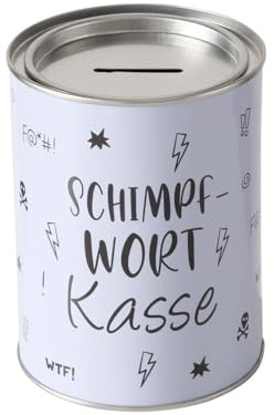 ReWu Spardose Sparschwein Schimpfwort Kasse - Deckel Abnehmbar - Wiederverwendbar Metall Sparbüchse Geldgeschenk Geschenkidee Geldspardose Metallspardose Weiß 10 x 13,3cm