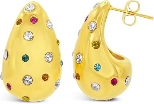 ARS-ARGENTI Ohrringe Waterdrop Luxus mit multicolour Billantapplikation 750 vergoldet 18K Schmuck Geschenk Damen Mädchen 26 mm statement extravagant hochwertig edel hypoallergen