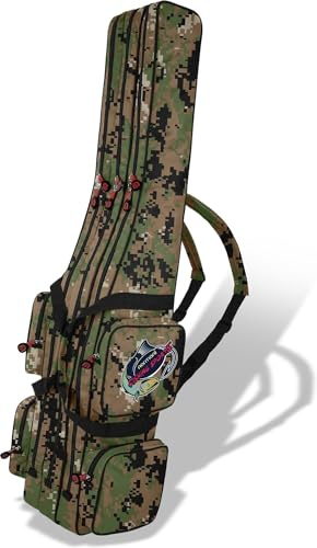 normani Rutentasche Angelrutentasche Rutenfutteral Aufbewahrungstasche 125 cm / 150 cm / 160 cm / 170 cm / 190 cm - Wasserabweisende Angeltasche Angelrucksack Digital Woodland 3 Innenfächer 150 cm