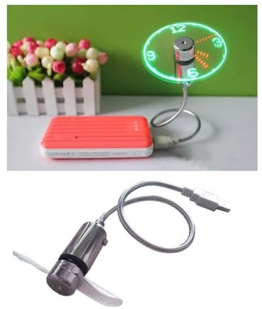 MakerMind Portabler Mini USB Lüfter mit Hologramm Uhr