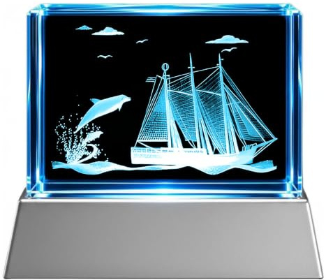 Kaltner Präsente Stimmungslicht - Das perfekte Geschenk: LED Kerze/Kristall Glasblock / 3D-Laser-Gravur/Kreuzfahrt/Maritime Deko/Segelreise/Segelschiff/Reise ans Meer/Delfine