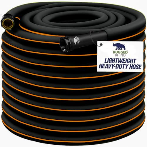 Rugged Rhino Robuster, flexibler, leichter Gartenschlauch, 30,5 m x 1,6 cm, 4-lagig, auslaufsicher, Outdoor-Gartengeräte, Bewässerungszubehör, leistungsstarker Wasserdruck für Rasen, Blumen, Schwarz
