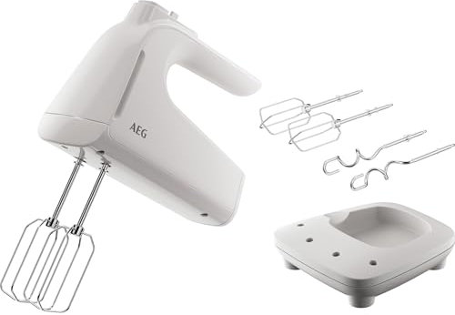 AEG Batidora de Mano con Varilllas AHM4W, 500W, 5 Velocidades, Función Turbo, Ideal para Mezclar, Amasar, Triturar y Batir, Accesorios Inox, Apta para Lavavajillas, Blanco