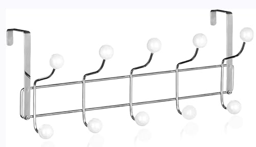 Best House Over Door Hanger 5 Hooks with White Plastic Balls, Multi Functional Door Hanger Modern Design for Home Entrance, Wardrobe, Bathroom and Kitchen (Pack of 1)