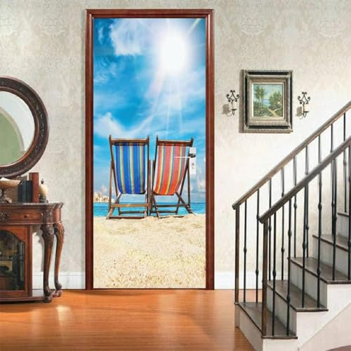 Türtapete Selbstklebend 77x200 Blick Auf Den Strand Türposter Landschaft Fototapete Türfolie Türklebefolie Wasserdichte für Türwand Dekoration Tapete a.715