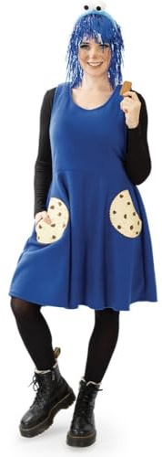 MIMIKRY Krümelmonster Fleece-Kleid mit Keks-Taschen Damen-Kostüm Keksmonster Cookie Monster