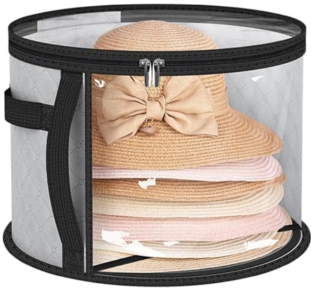 Scatola portaoggetti con coperchio, per cappelli da viaggio, scatola organizer trasparente per cappelli, per conservare, rotonda, pieghevole, da viaggio, con cappello, antipolvere, 42 x 26 cm