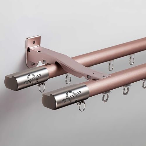 Gardinenstange aus Aluminium for Schiebevorhang 2-läufig inkl. Zubehör mit stummen Rollen Doppelte Vorhangschiene for Schiebevorhänge Gardinen und Vorhänge(Pink,4.6m(15.1ft))