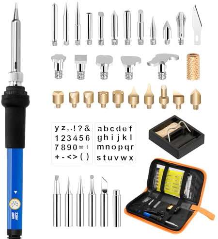 LURICO Set di Saldatori da 60 W, Kit Saldatore Stagno con Temperatura Regolabile 220~450 ℃, Set di Saldatura per Legna in Pelle, Ferro da Stiro Fai da Te, Incisione in Pelle, Scultura