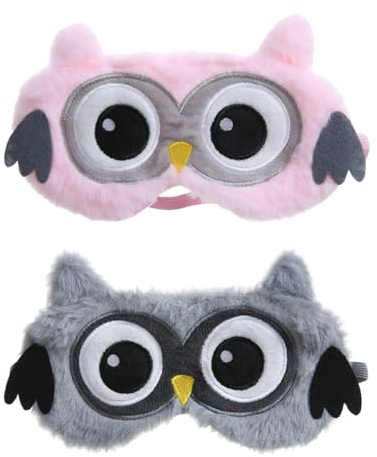 2 Stück Cartoon-Eulen-Augenmasken, Süße Augenmasken, Lustige Plüsch-Augenmasken, Kinder-Augenmasken, Schlaf-Blackout-Augenmasken