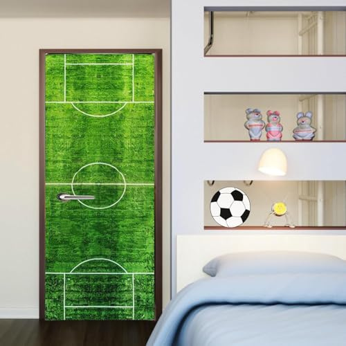 3D Adesivo per Porta Campo da Calcio Adesivi Porte Interne, Adesivo per Porte Esercizio Sportivo Murale Carta da Parati, Autoadesivo Camera Letto Parete Arredo Casa Poster Parati 77 x 200 cm q6688
