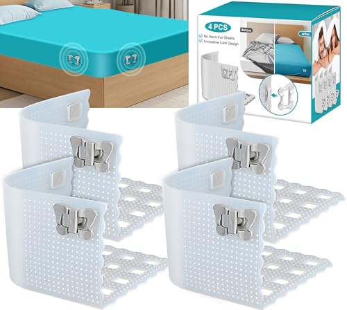 Hydream Bed Sheet Holder Lock,Fitted Sheet Straps Holders Keep Sheets Firm&Tight in Place,Mattress Straps Bed Sheet Clips Corner Holders Sheets Stay Fasteners Organizer-4Pack (Clear)