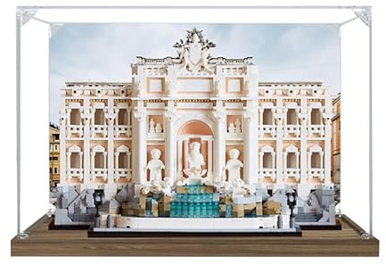 Vitrina acrílica para fuente Lego 21062 Trevi, modelo Roma, caja expositora de 3 mm a prueba de polvo, vitrina compatible con Lego 21062 (modelo no incluido) (fondo de construcción A)