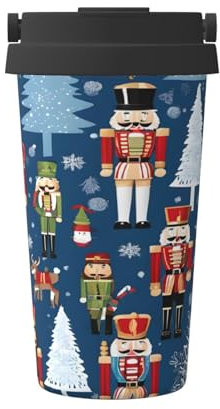 JAYWIS Tasse à café de voyage étanche avec poignée cachée pour bureau/voiture Motif casse-noisette et danse de Noël 500 ml