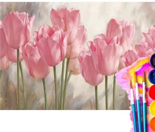Malen Nach Zahlen Erwachsene pink,Blume Malen Nach Zahlen DIY set Handgemalt Ölgemälde,Mit Pinseln und Acrylfarbe,Bastelset Erwachsene Frauen für Geschenke und Home Wand Dekor (Rahmenlos,90x120cm) N12