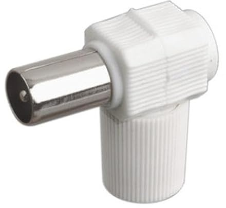 Connettore maschio TV 9,5 mm a gomito 10,532/BT BL, ideale per connessioni audio e video in sistemi di intrattenimento.