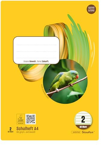 Style Schulheft - 5 Hefte à 32 Blatt, DIN A4, 80 g/m², liniert 4/4/4 mm | Lineatur 2, hochwertiges Papier, ausgezeichnet mit dem EU Ecolabel, praktische Details